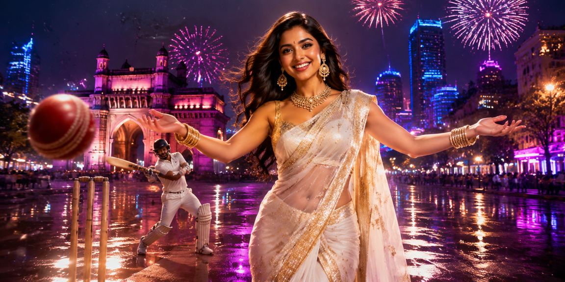 Mumbai cricket betting scene with a woman in traditional saree